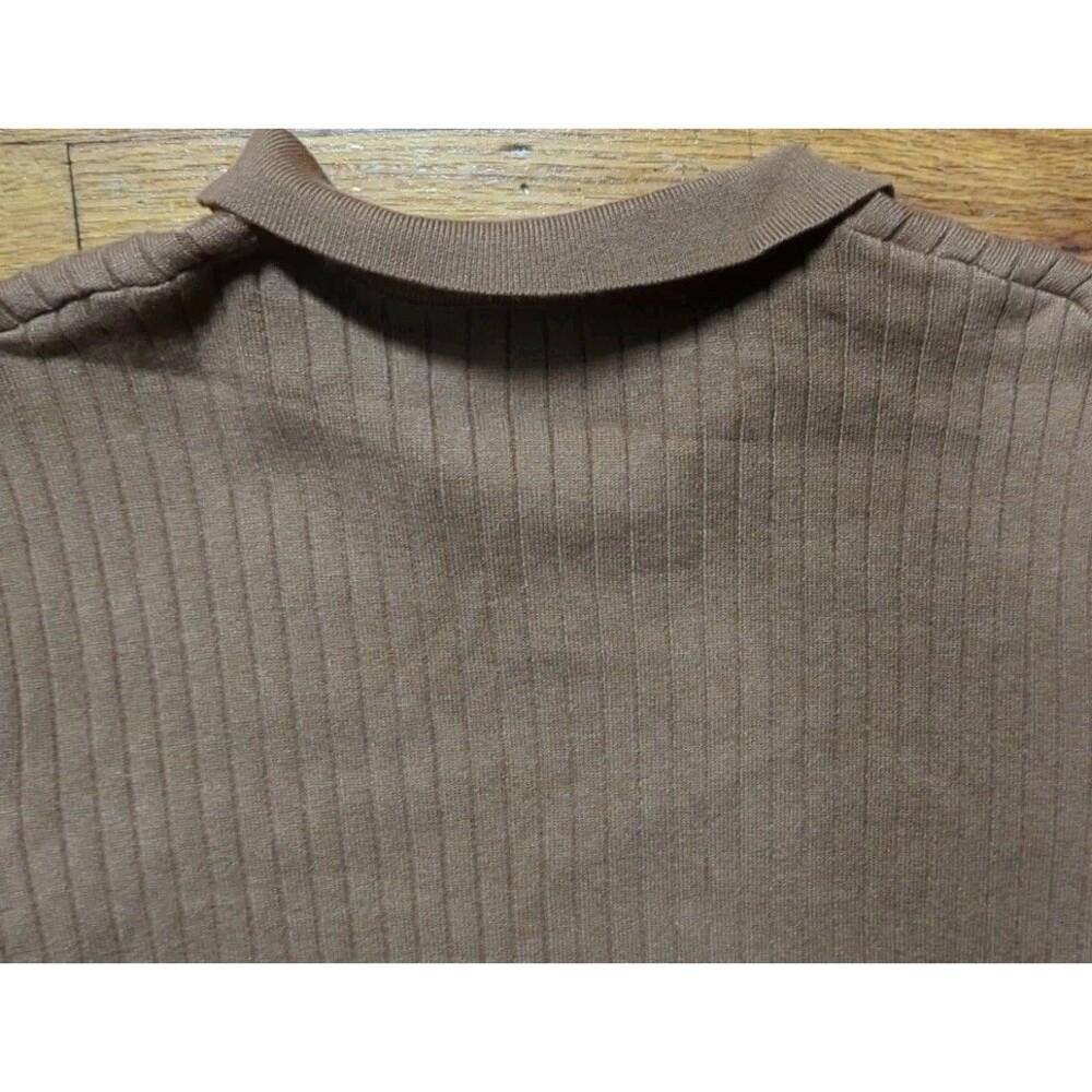 DAZY Women's Brown Ribbed Knit V-Neck Collared Sweater Size XL EUC Retro - Picture 6 of 6